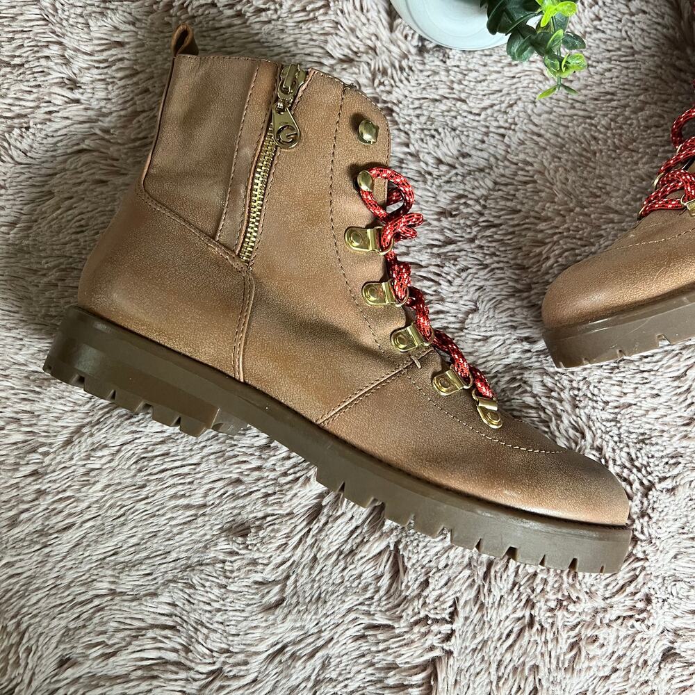G By Guess Combat Hiking Style Tan Faux Leather 'Nora' Boots Size: 9.5M - Picture 3 of 15